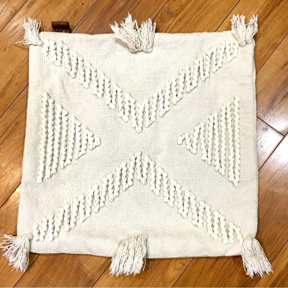 UGG boho tassel chunky knit square pillow case pillow cover ivory